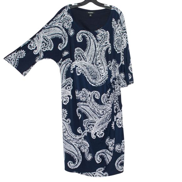 Roz & Ali Dress Wrap Boho Coastal Grandma Retro Eclectic Paisley Blue White 3X - Picture 1 of 7